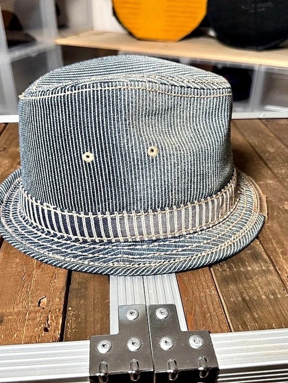 Goorin Bros Blue Plaid Fedora Hat Large 58cm Striped Band